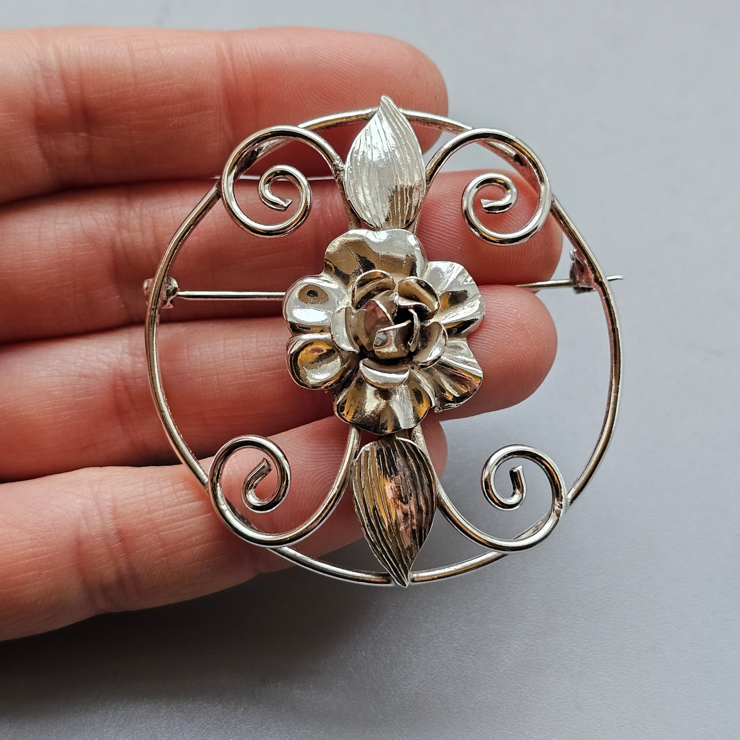 Vintage American Danecraft Sterling Silver Floral Brooch