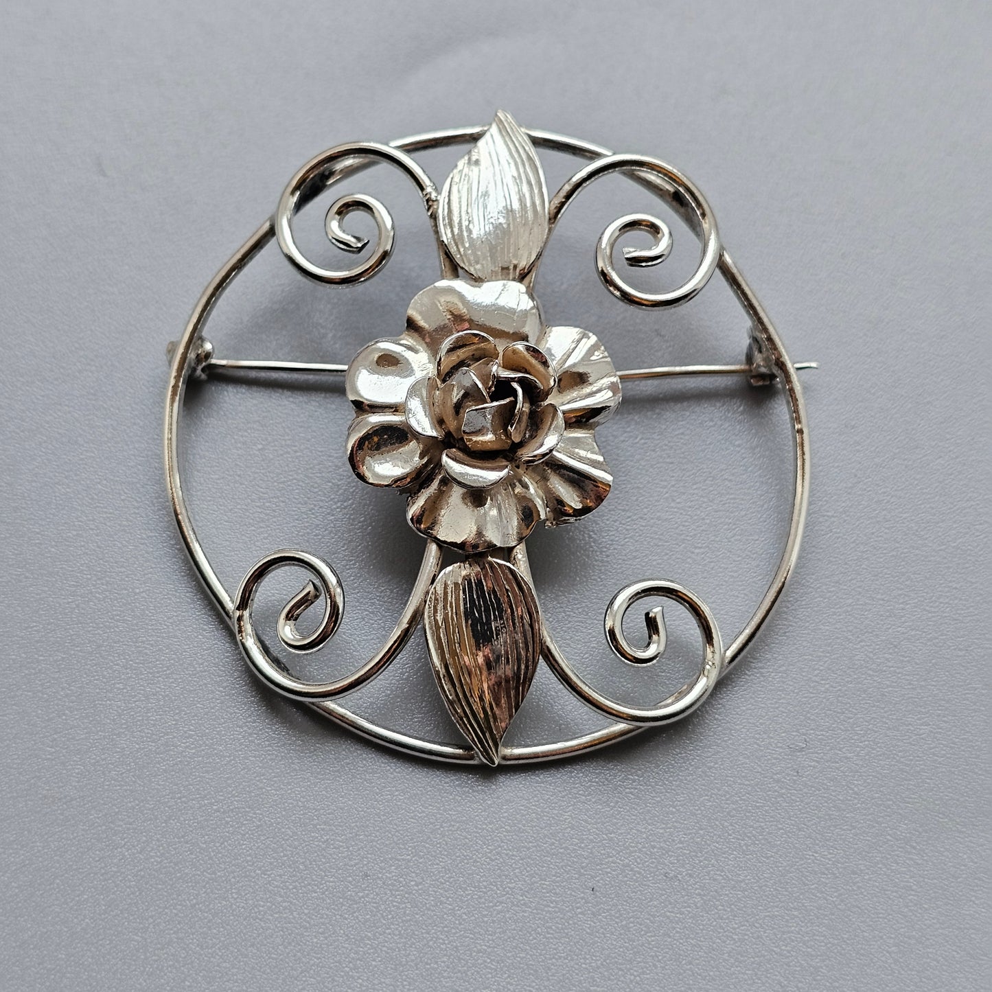 Vintage American Danecraft Sterling Silver Floral Brooch