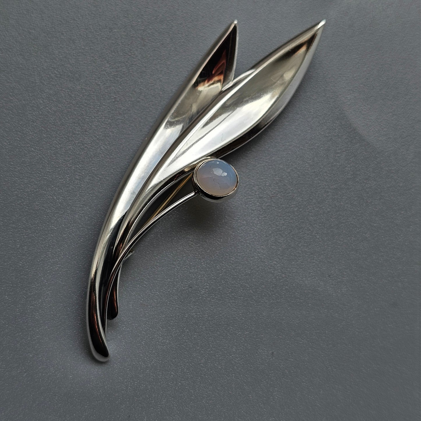 Vintage 60s Modernist Silver Chalcedony Flower Brooch Elis Kauppi Kupittaan Kulta 1960