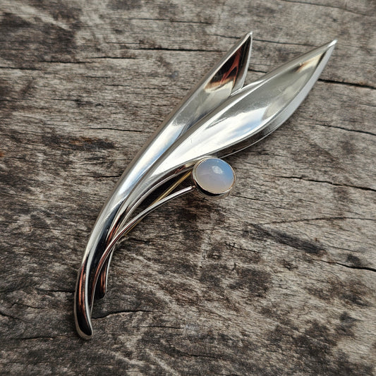 Vintage 60s Modernist Silver Chalcedony Flower Brooch Elis Kauppi Kupittaan Kulta 1960