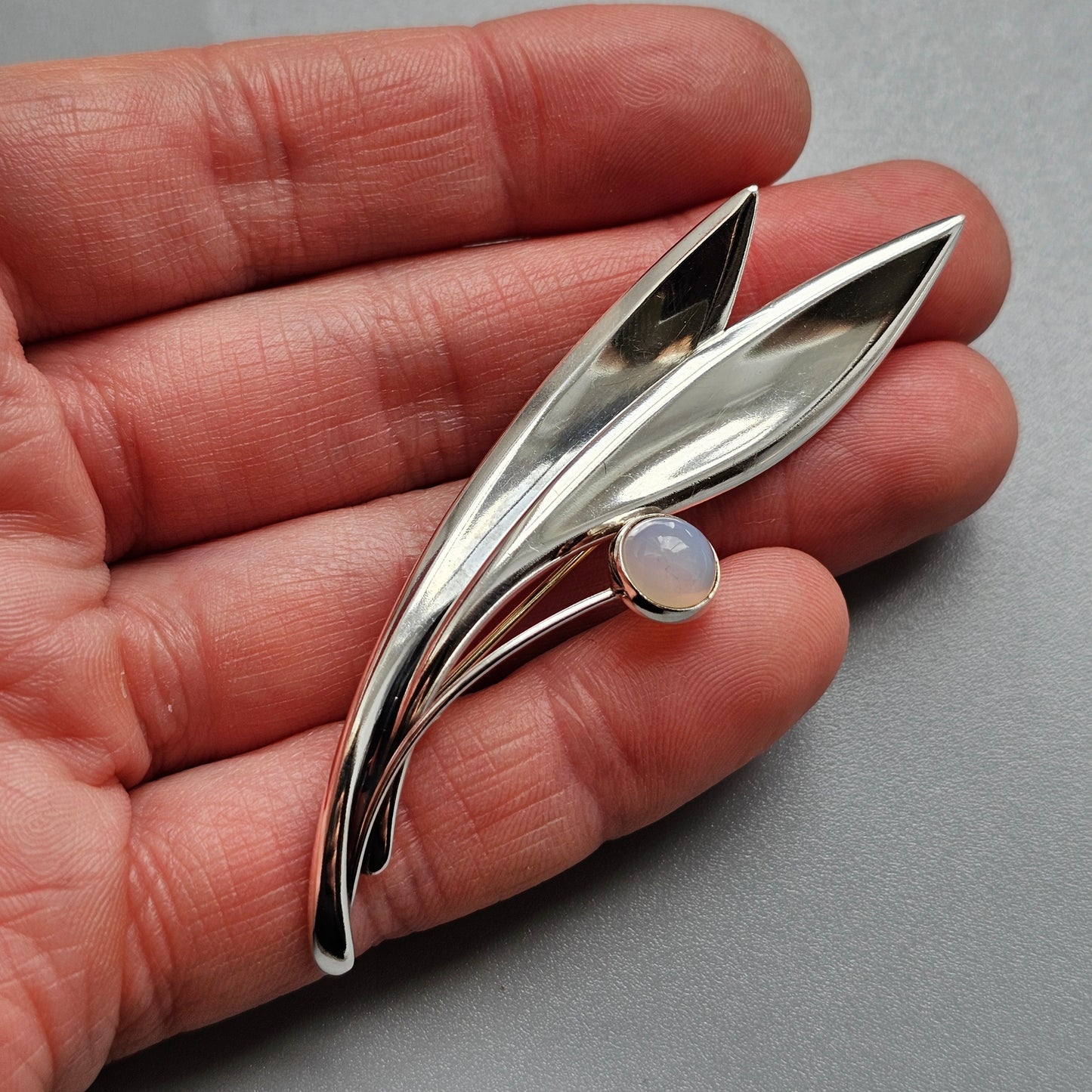 Vintage 60s Modernist Silver Chalcedony Flower Brooch Elis Kauppi Kupittaan Kulta 1960