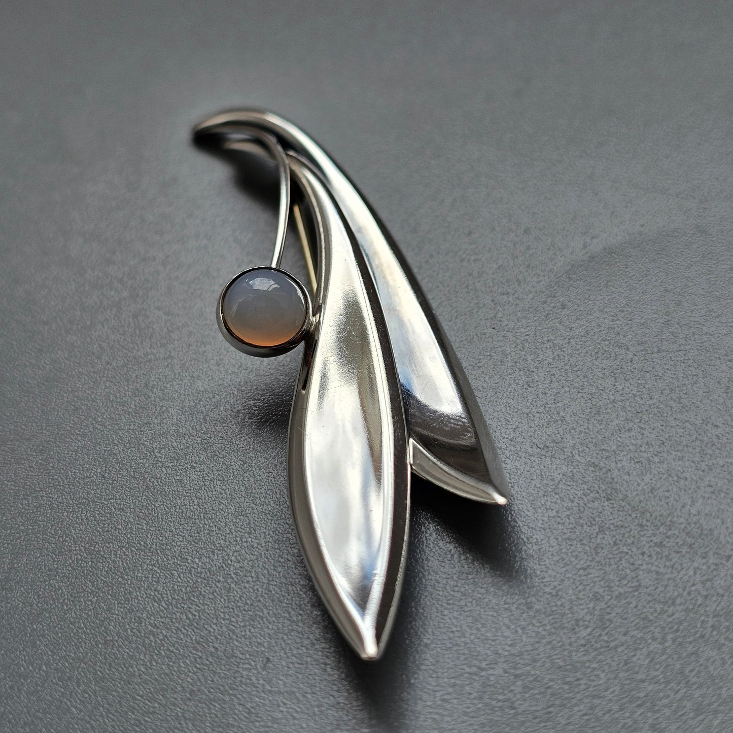 Vintage 60s Modernist Silver Chalcedony Flower Brooch Elis Kauppi Kupittaan Kulta 1960