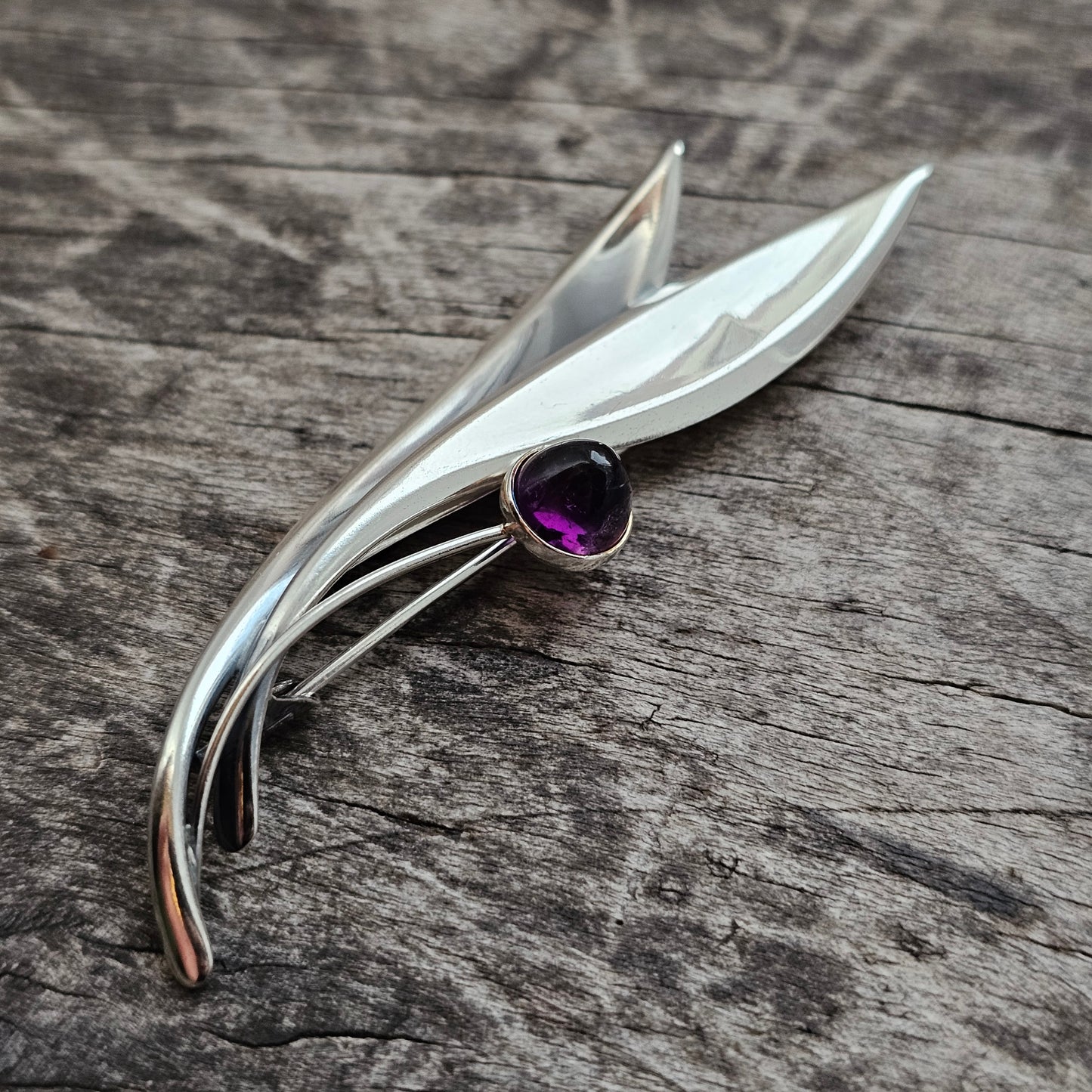 Vintage 60s Modernist Silver & Amethyst Flower Brooch Elis Kauppi Kupittaan Kulta 1960