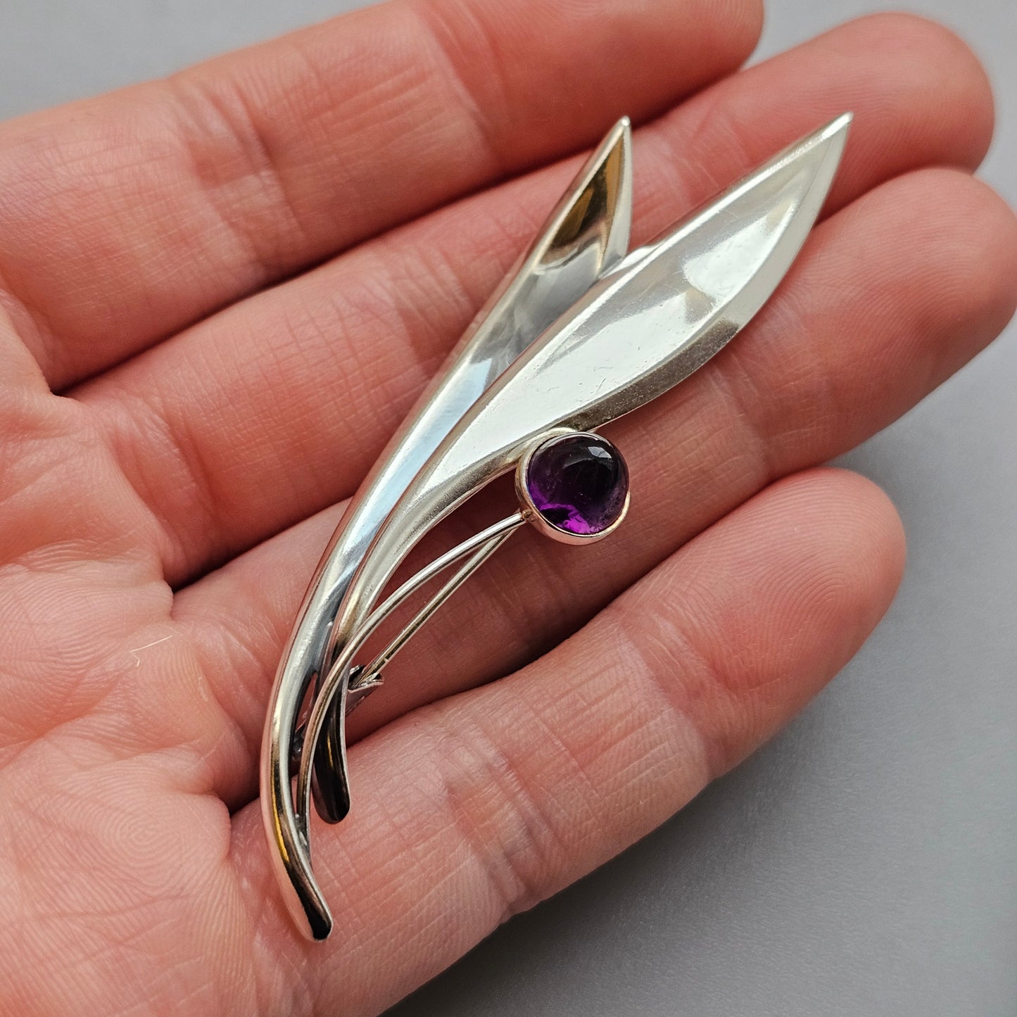 Vintage 60s Modernist Silver & Amethyst Flower Brooch Elis Kauppi Kupittaan Kulta 1960