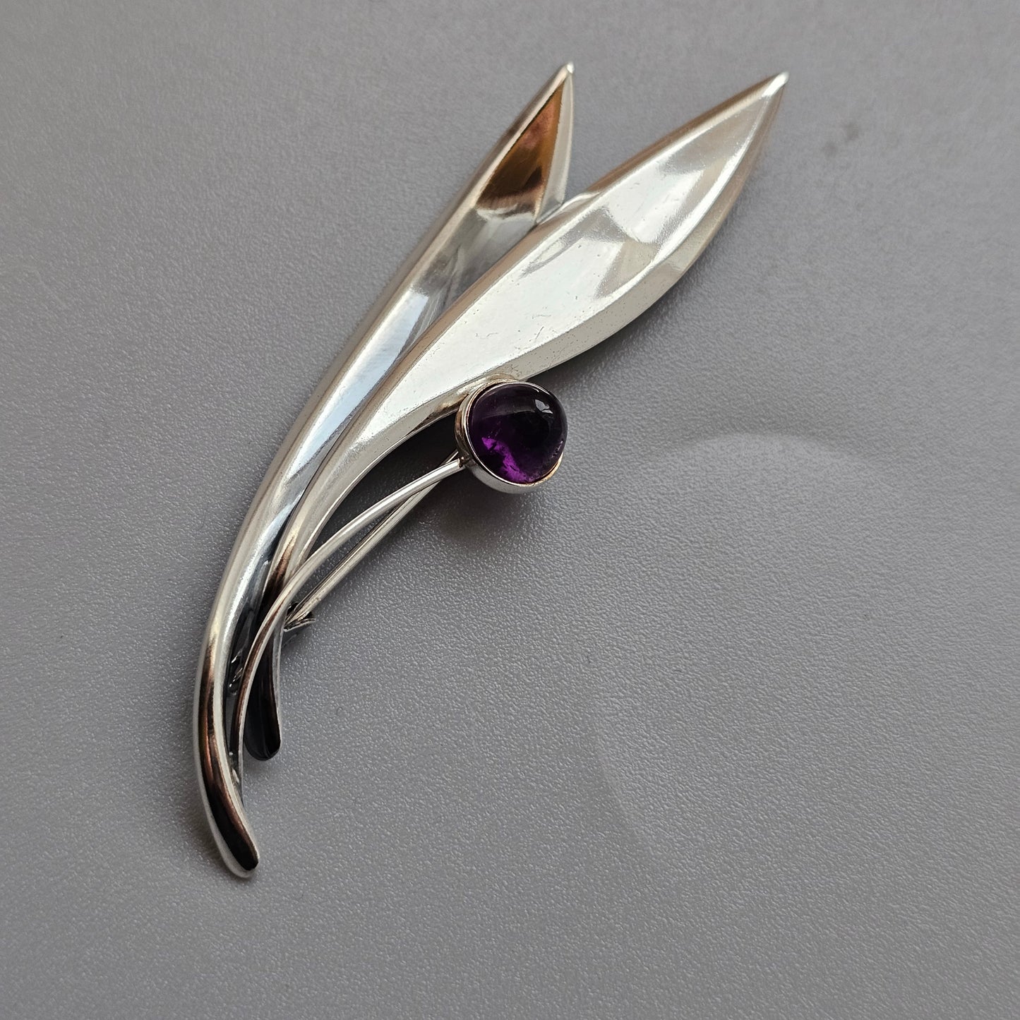 Vintage 60s Modernist Silver & Amethyst Flower Brooch Elis Kauppi Kupittaan Kulta 1960