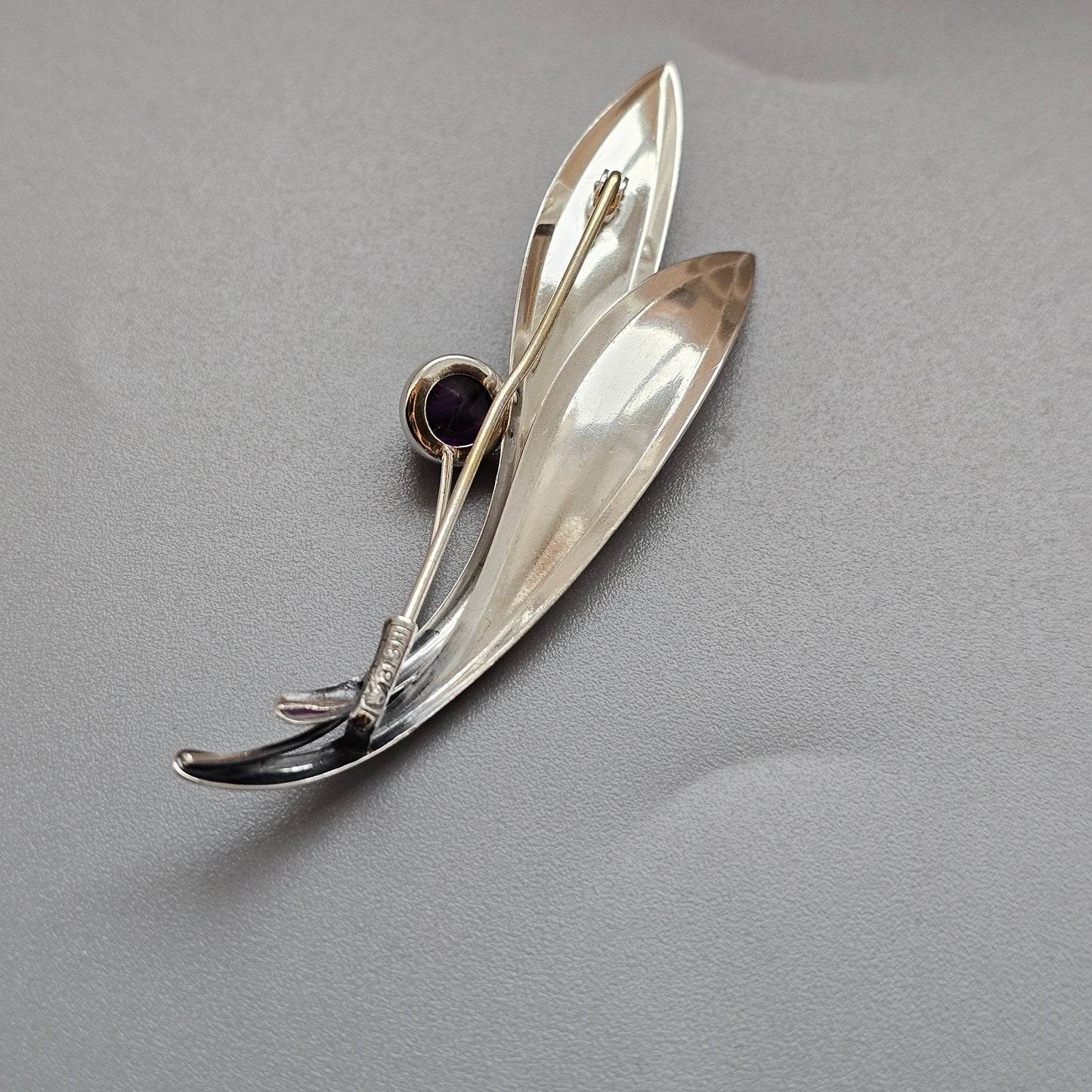 Vintage 60s Modernist Silver & Amethyst Flower Brooch Elis Kauppi Kupittaan Kulta 1960