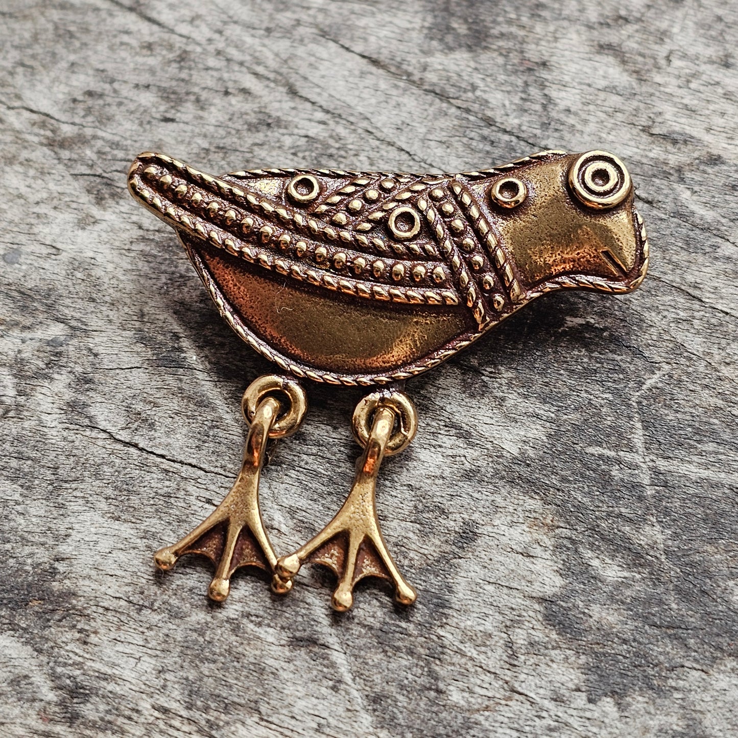 Small Kalevala Koru Bronze Brooch Bird of Hattula Finland Vintage 11th Century Middle Ages Style