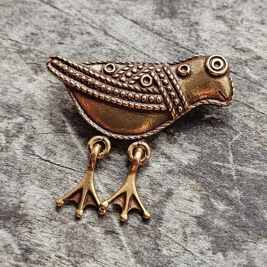 Small Kalevala Koru Bronze Brooch Bird of Hattula Finland Vintage 11th Century Middle Ages Style
