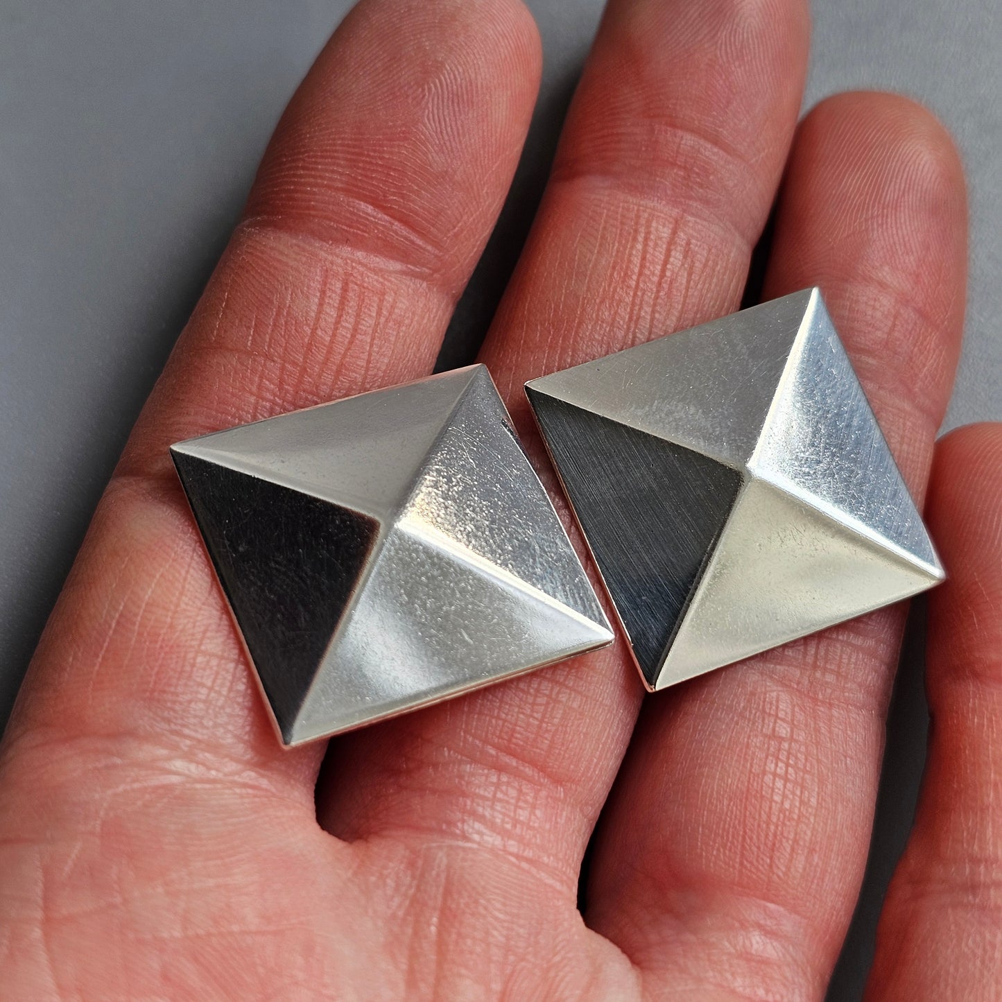 Vintage Large 1980s 1990s Sterling Silver Stud Earrings by Kultaseppa Salovaara