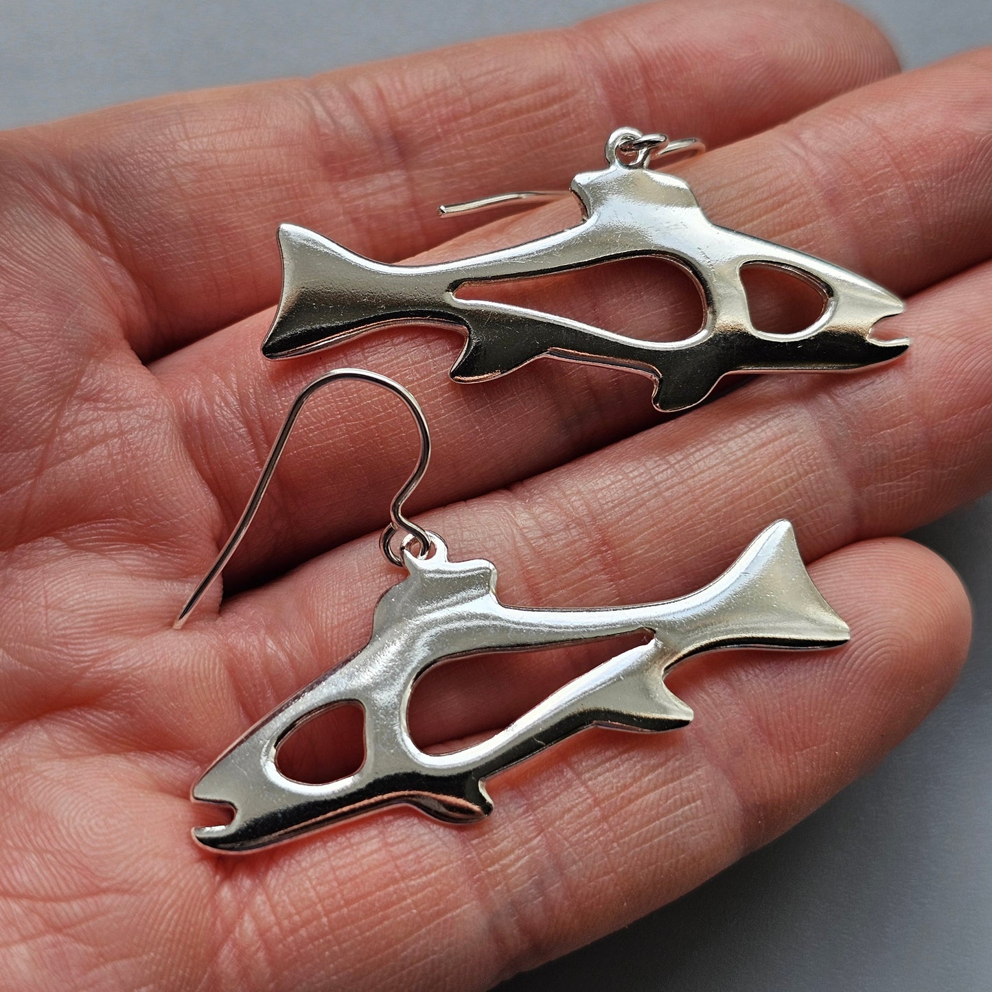 Finnish Sterling Silver Fish Drop Earrings by Inarin Hopea