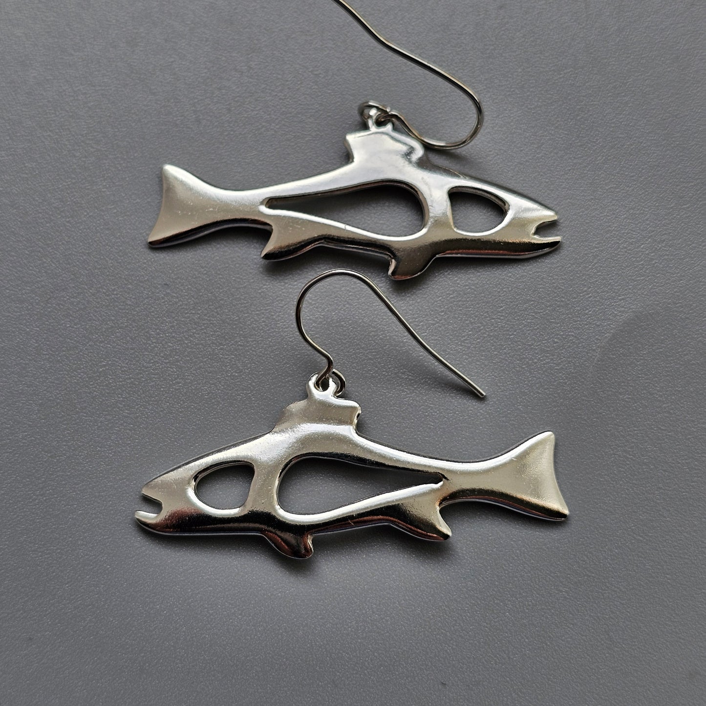 Finnish Sterling Silver Fish Drop Earrings by Inarin Hopea
