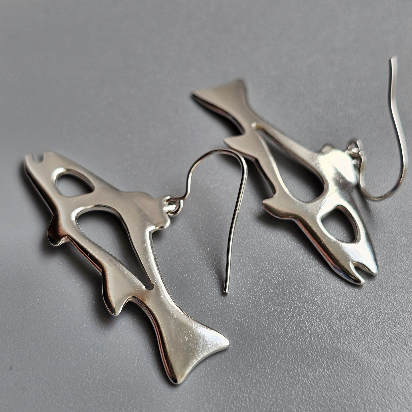 Finnish Sterling Silver Fish Drop Earrings by Inarin Hopea