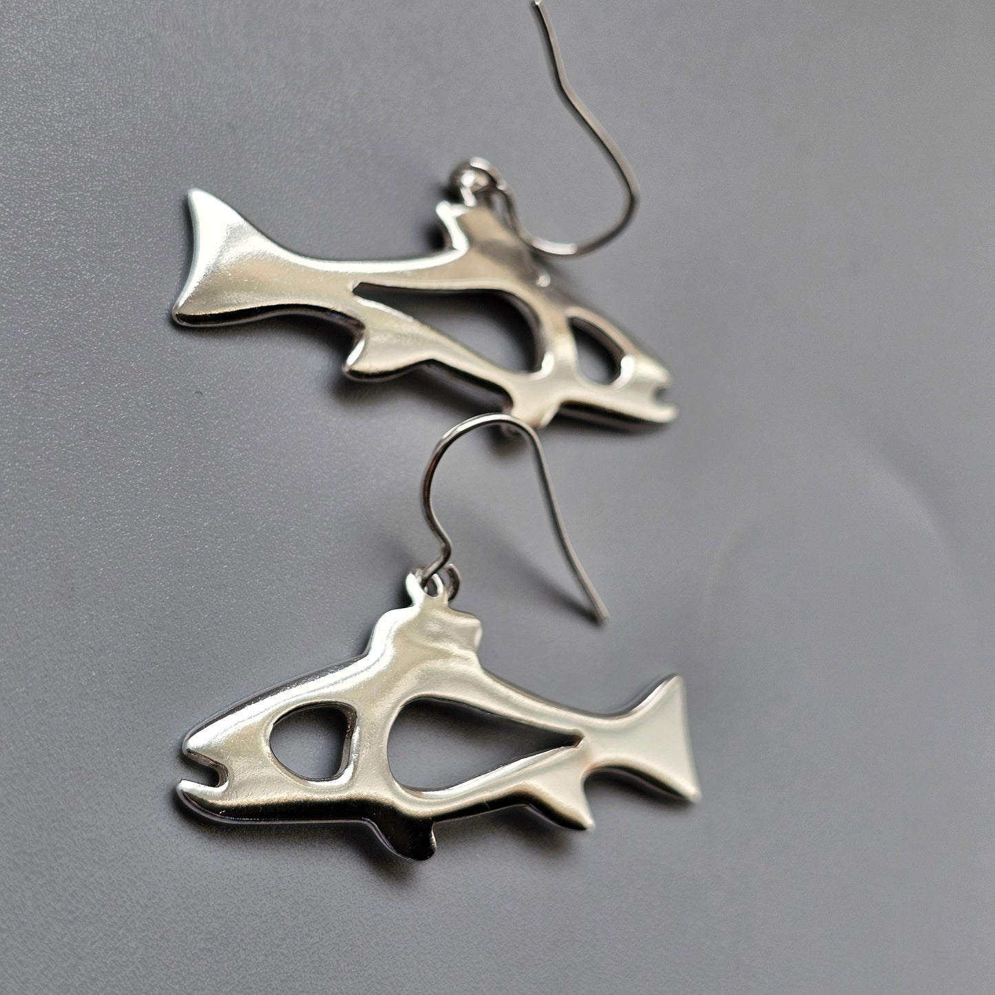 Finnish Sterling Silver Fish Drop Earrings by Inarin Hopea