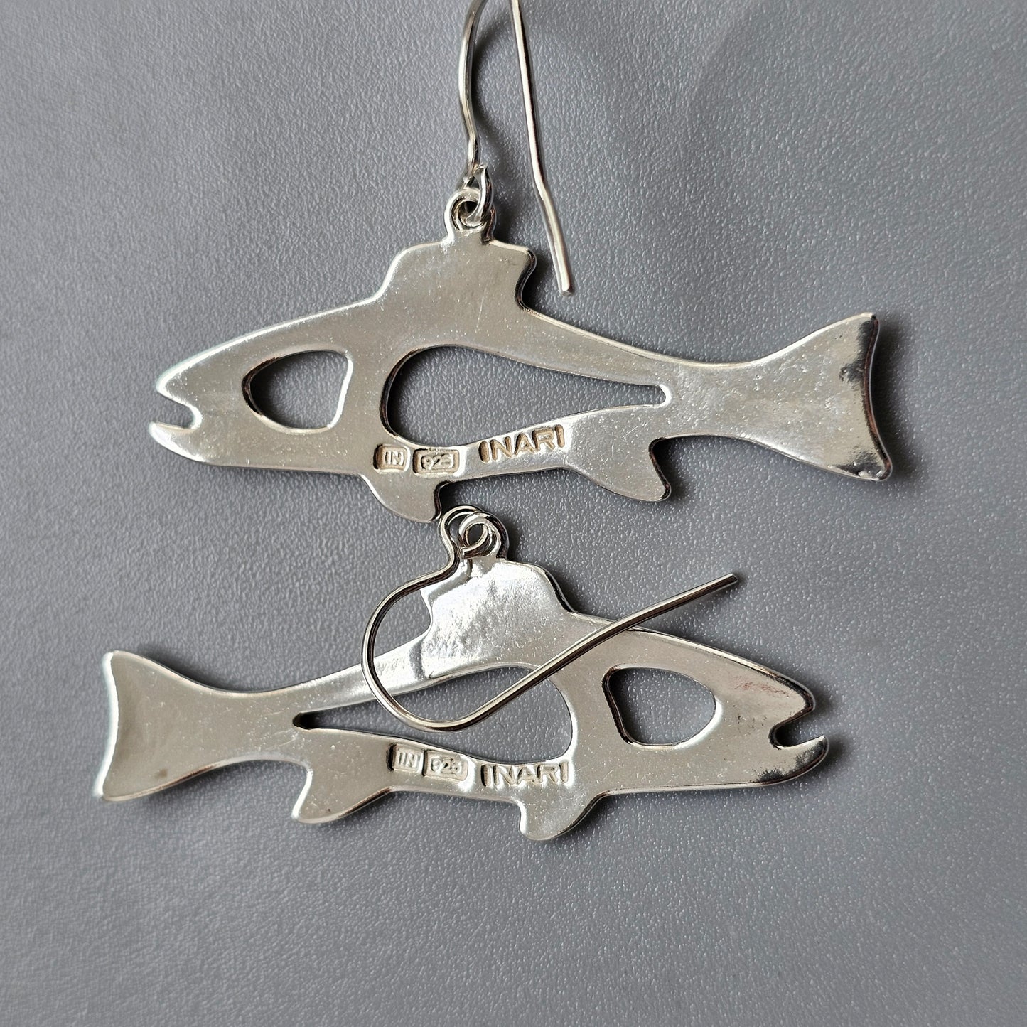 Finnish Sterling Silver Fish Drop Earrings by Inarin Hopea