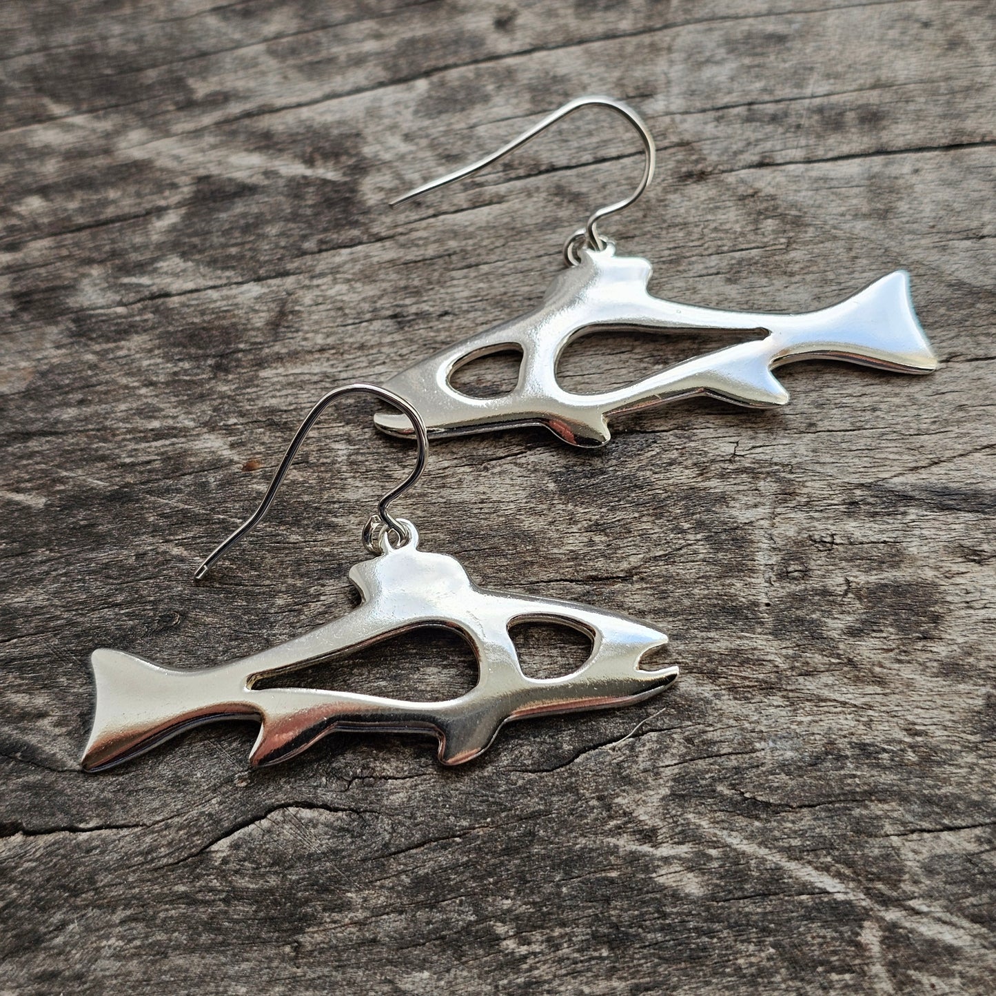 Finnish Sterling Silver Fish Drop Earrings by Inarin Hopea