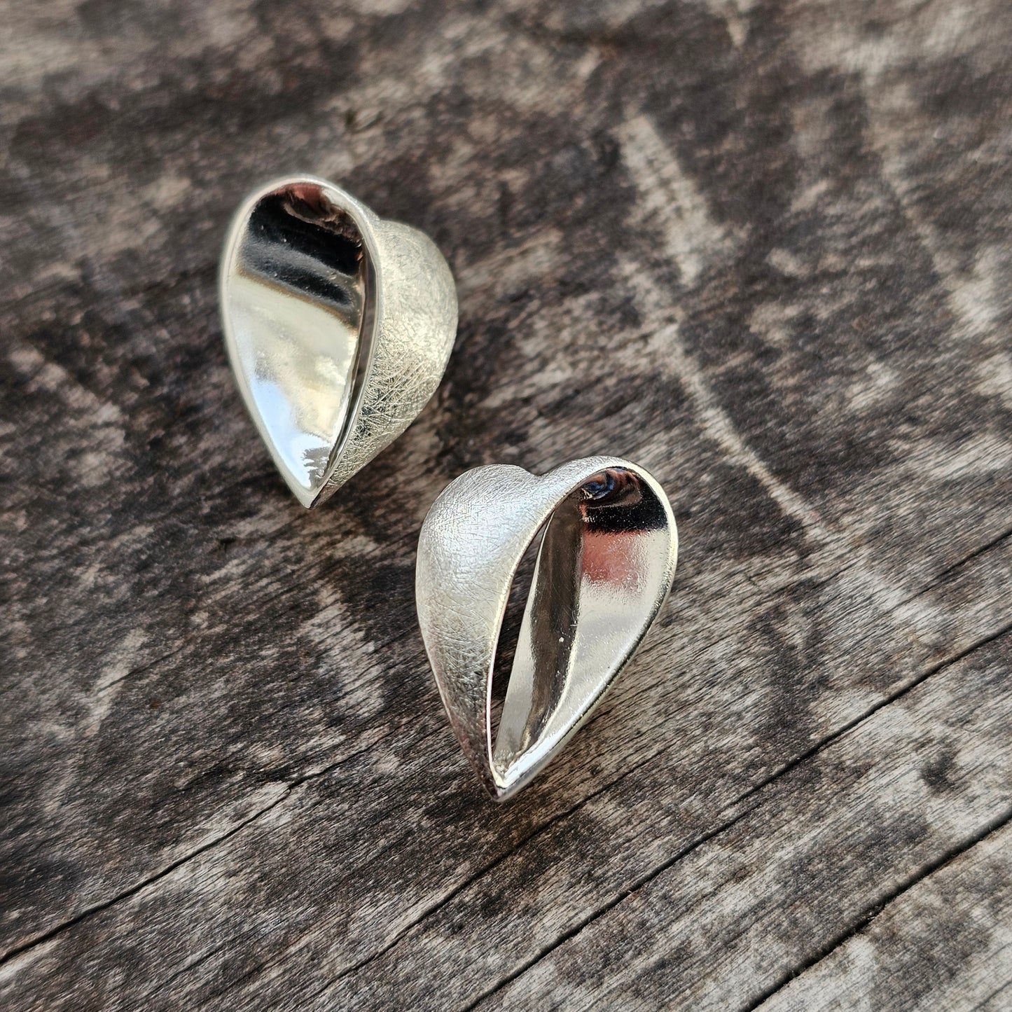Lorukoru Sterling Silver Heart Stud Earrings Contemporary Finnish Design