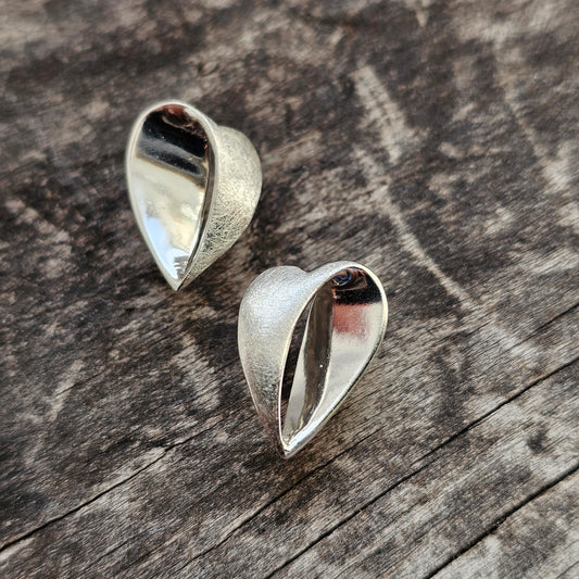 Lorukoru Sterling Silver Heart Stud Earrings Contemporary Finnish Design