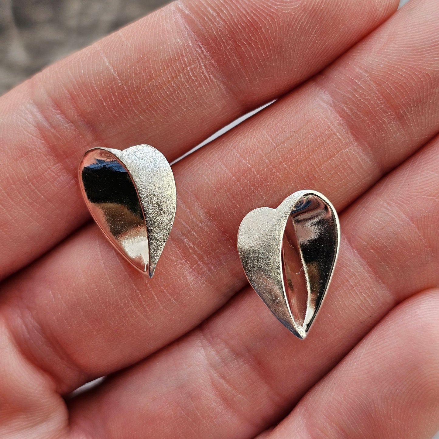 Lorukoru Sterling Silver Heart Stud Earrings Contemporary Finnish Design