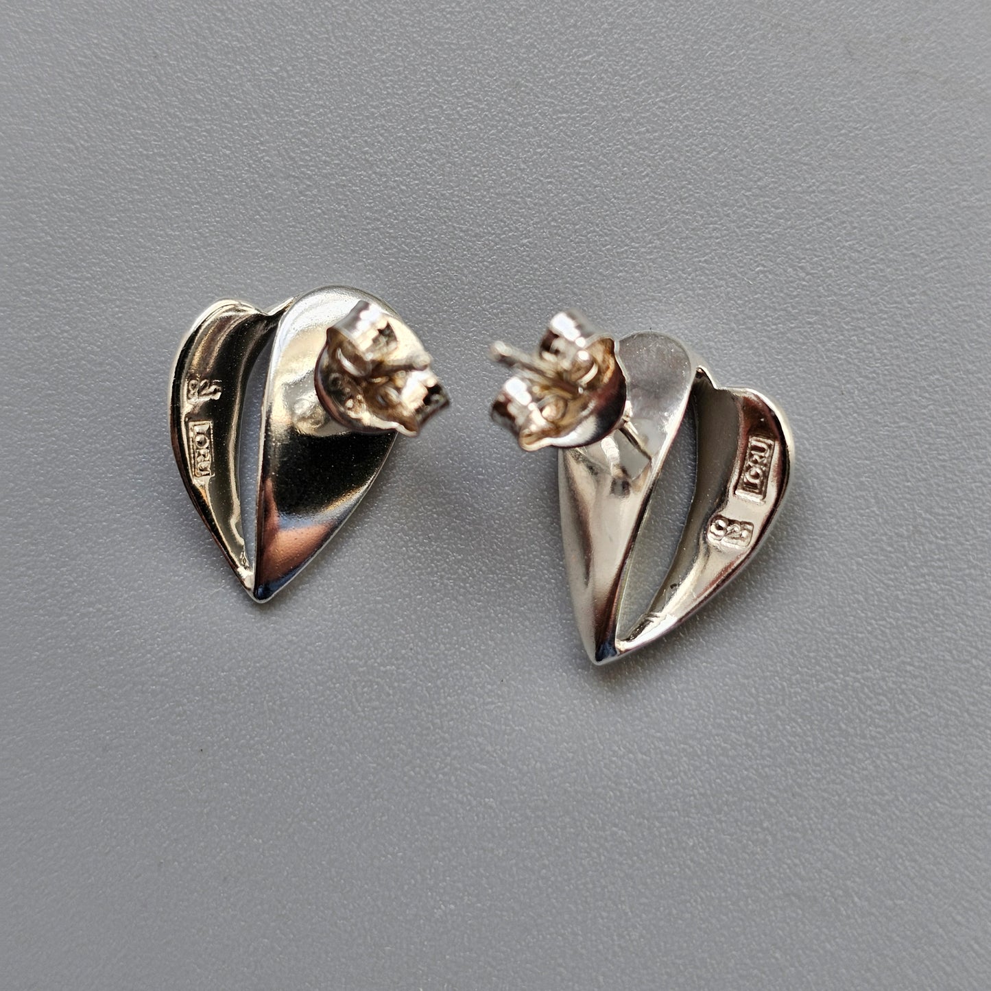 Lorukoru Sterling Silver Heart Stud Earrings Contemporary Finnish Design