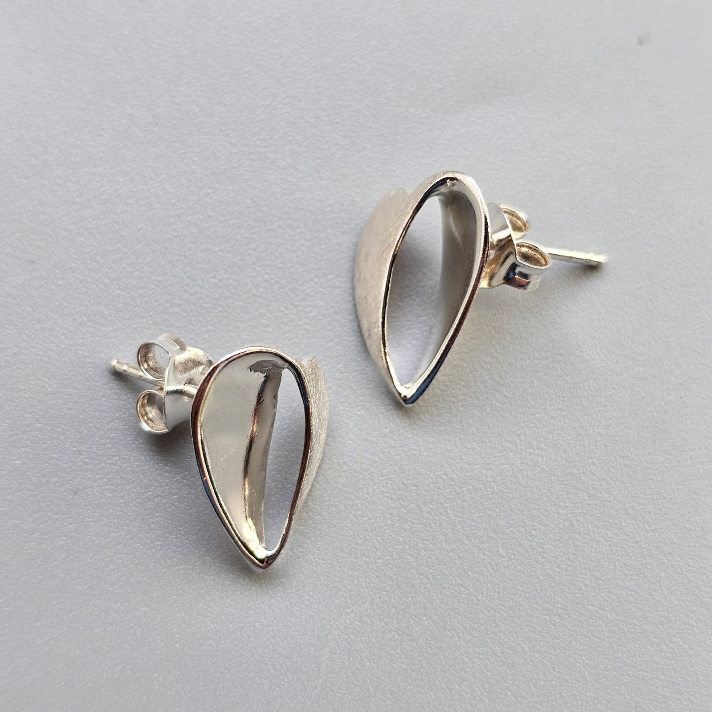 Lorukoru Sterling Silver Heart Stud Earrings Contemporary Finnish Design