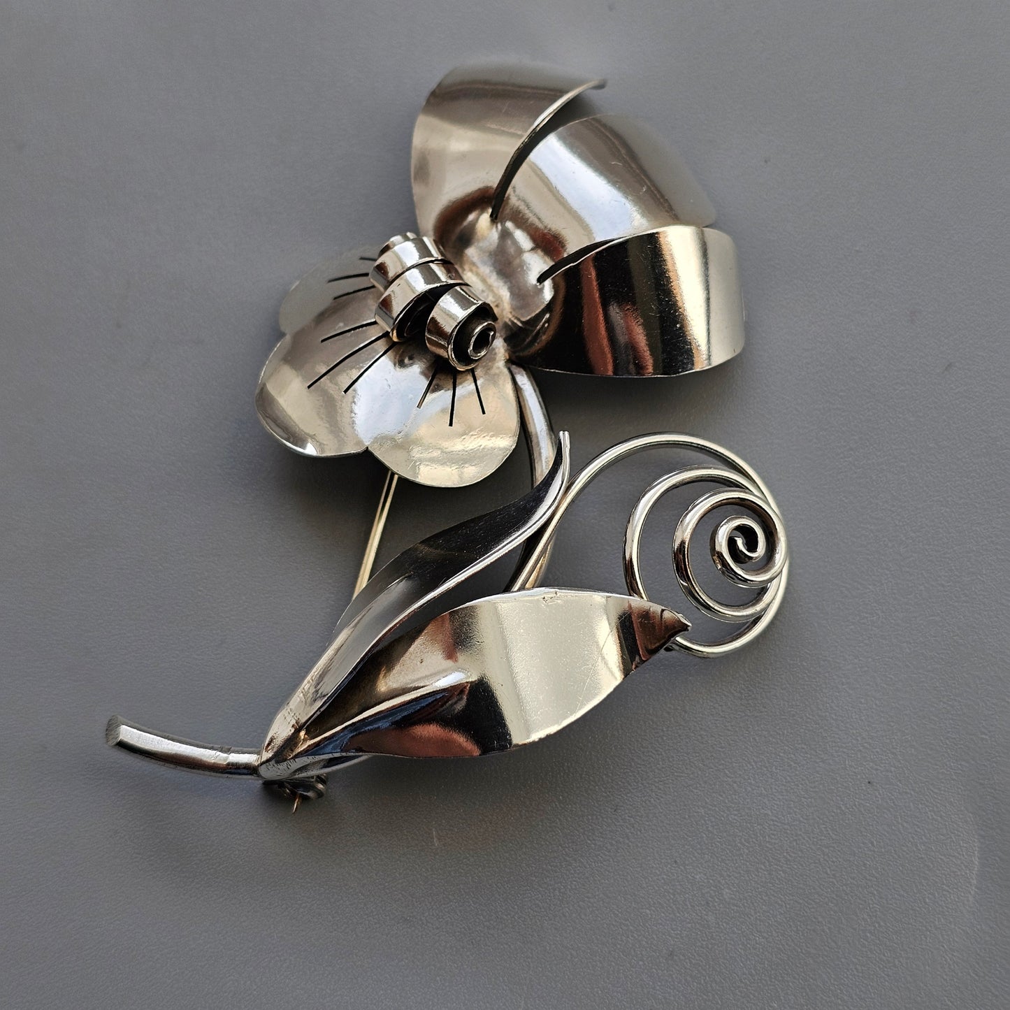 Vintage Mid Century Swedish Silver Flower Brooch by G Kaplan