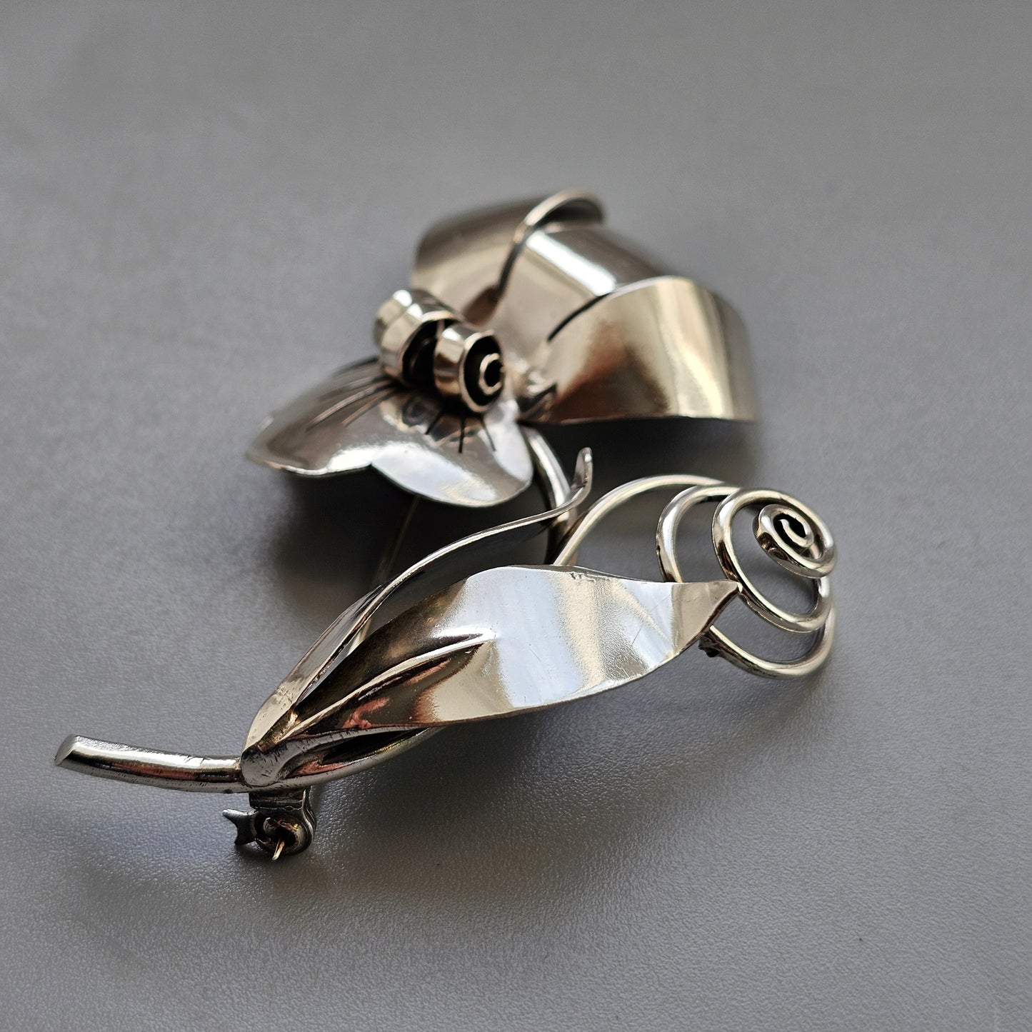 Vintage Mid Century Swedish Silver Flower Brooch by G Kaplan