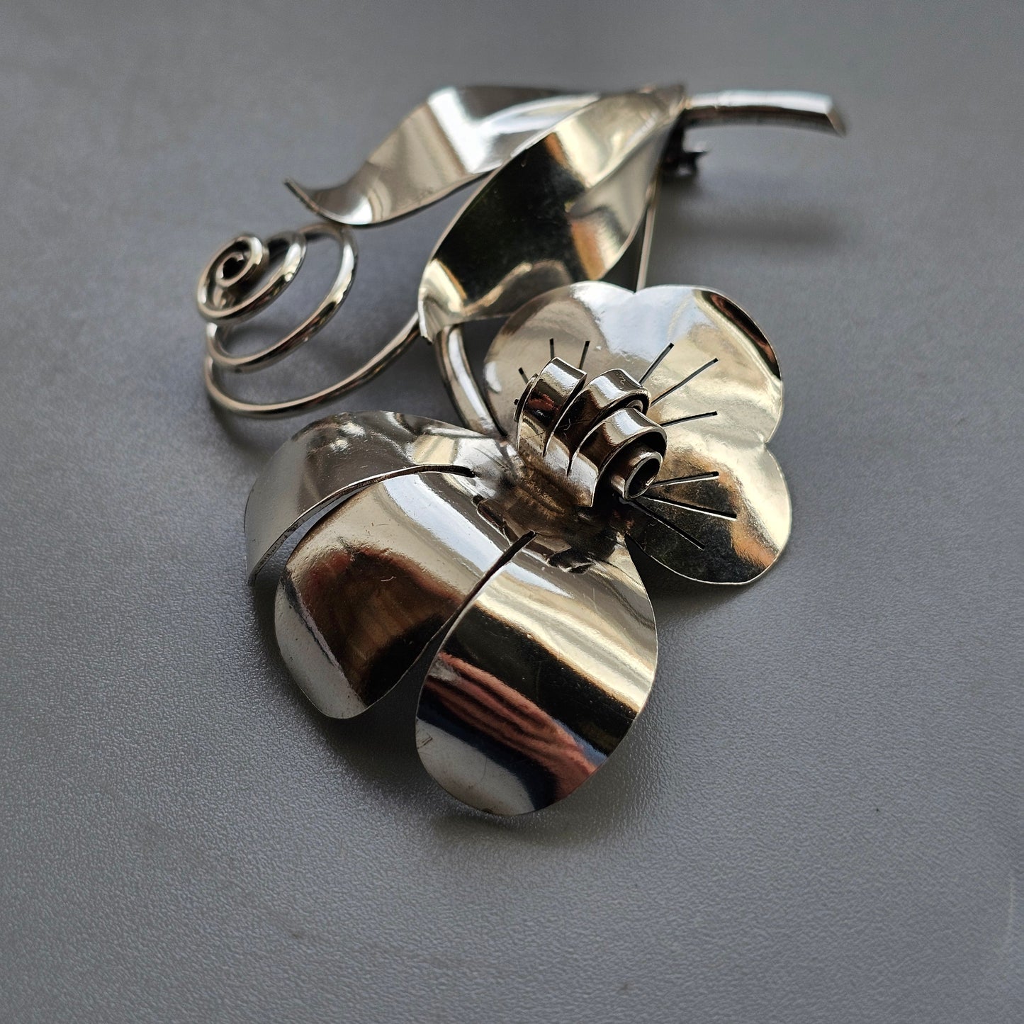 Vintage Mid Century Swedish Silver Flower Brooch by G Kaplan