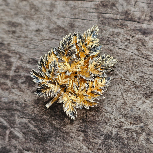 Vintage Danish Flora Danica Sterling Silver Gilt Leaf Brooch by Eggert