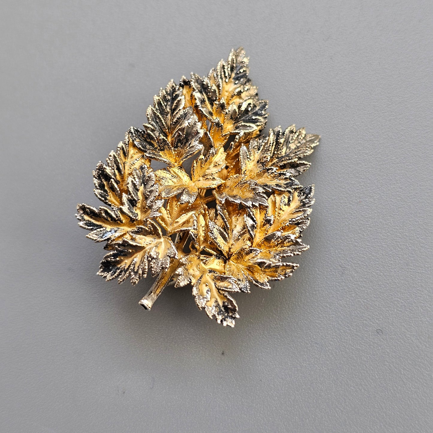 Vintage Danish Flora Danica Sterling Silver Gilt Leaf Brooch by Eggert