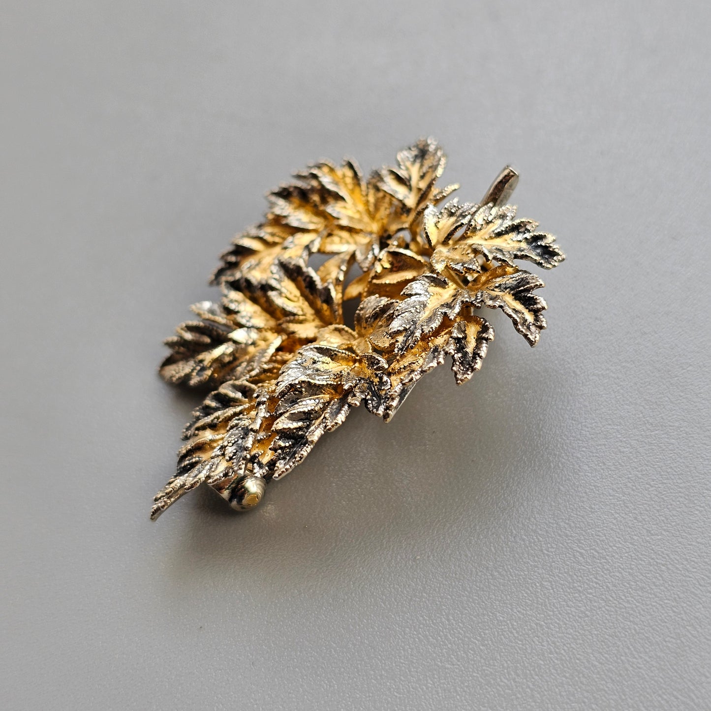 Vintage Danish Flora Danica Sterling Silver Gilt Leaf Brooch by Eggert