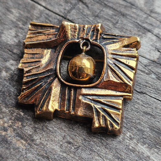 Vintage 1970s Finnish Brutalist Bronze Brooch by Kelo Pentti Sarpaneva