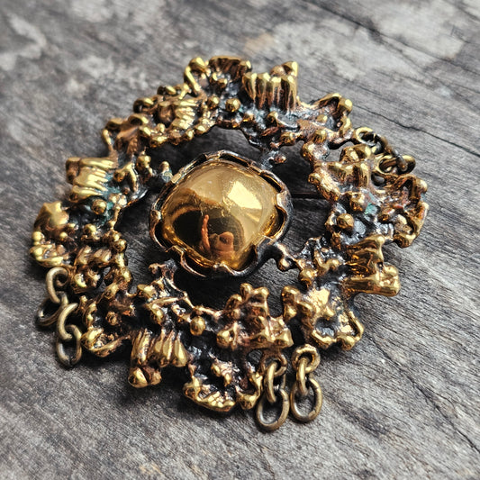 Vintage Finnish Brutalist Bronze Brooch Kaarna Bark by Pentti Sarpaneva 1960s 1970s