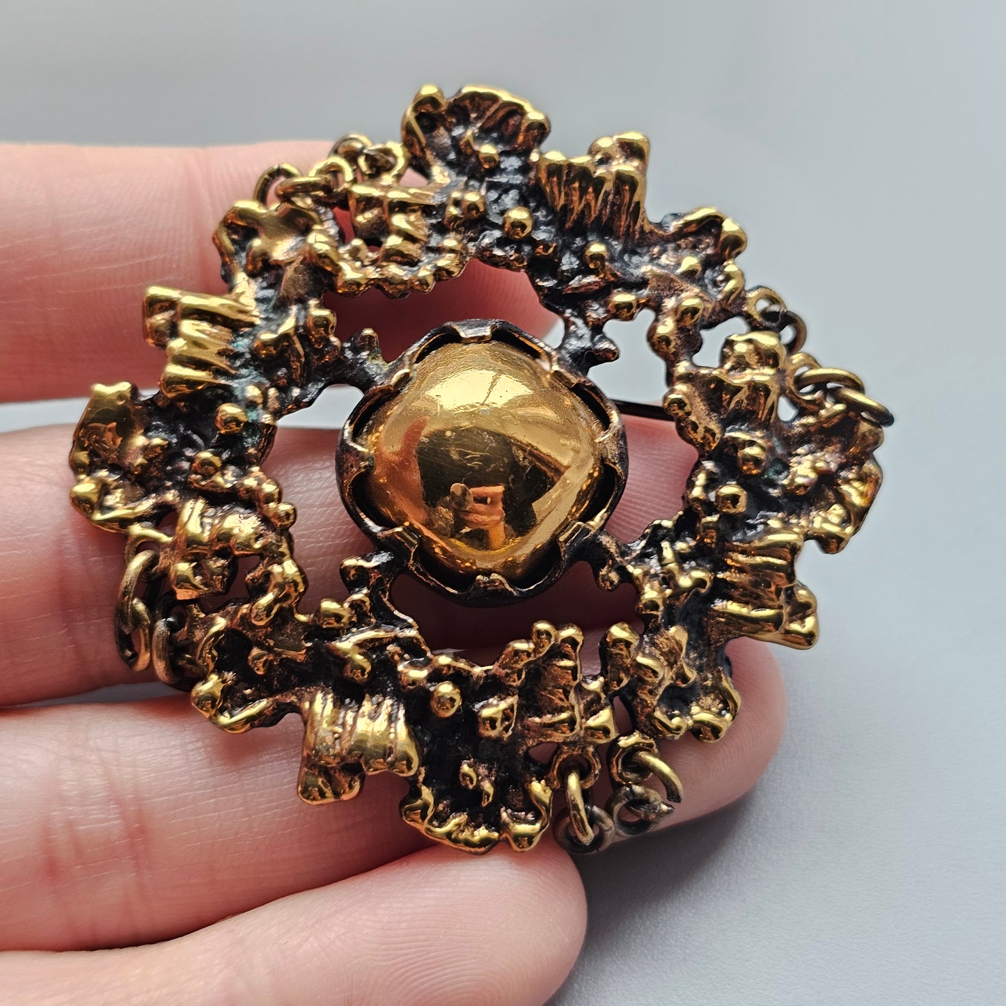 Vintage Finnish Brutalist Bronze Brooch Kaarna Bark by Pentti Sarpaneva 1960s 1970s