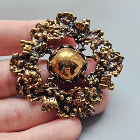 Vintage Finnish Brutalist Bronze Brooch Kaarna Bark by Pentti Sarpaneva 1960s 1970s