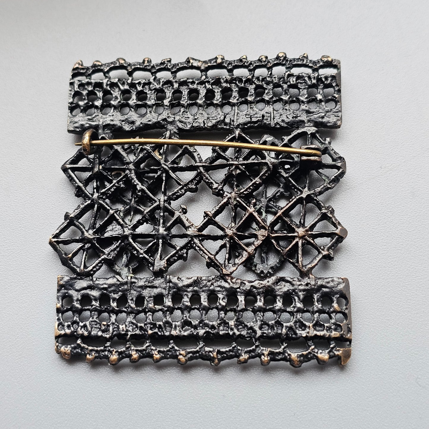 Pentti Sarpaneva Vintage Finnish Brutalist Bronze Brooch Pitsi Lace