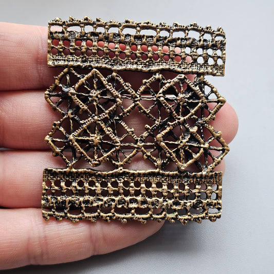 Pentti Sarpaneva Vintage Finnish Brutalist Bronze Brooch Pitsi Lace