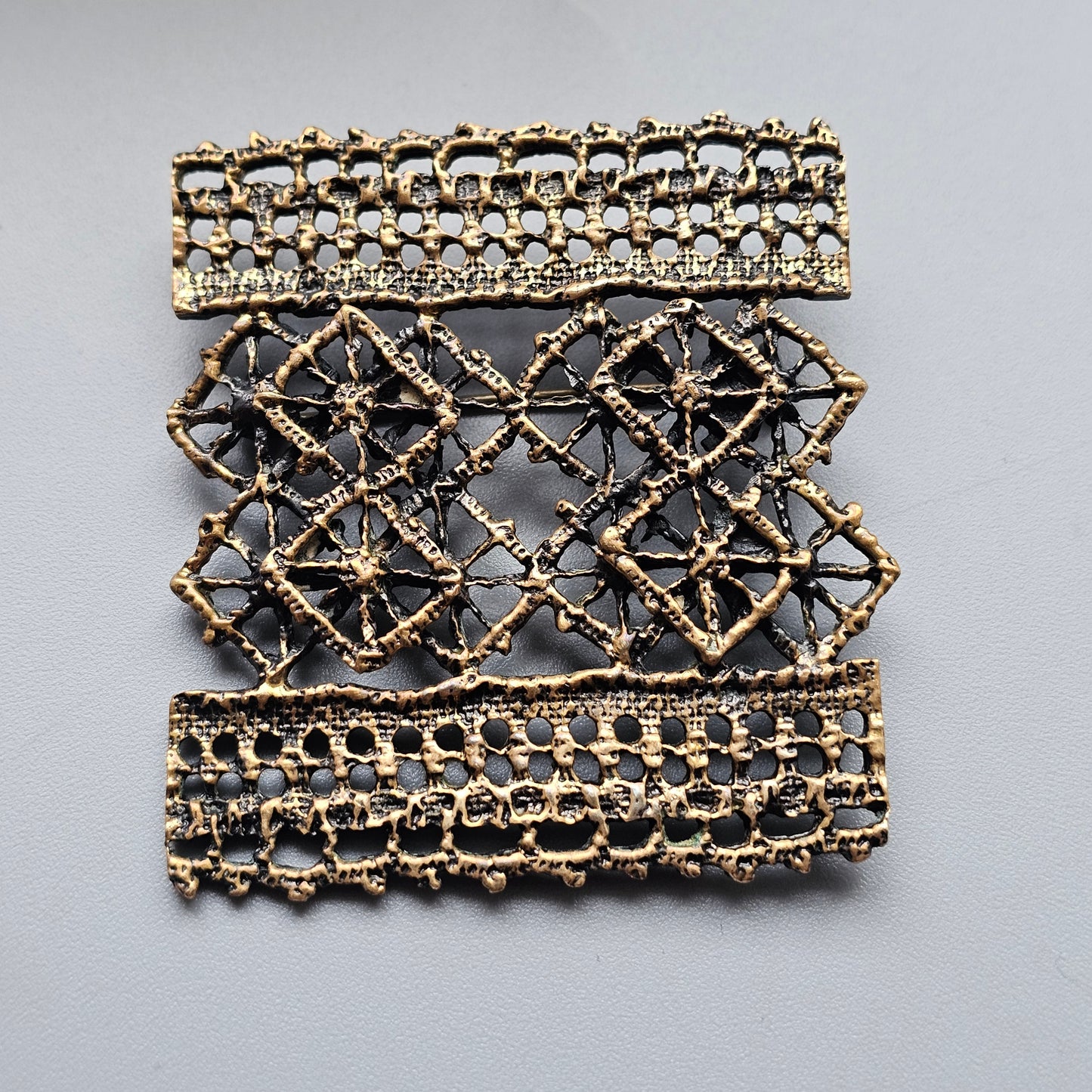 Pentti Sarpaneva Vintage Finnish Brutalist Bronze Brooch Pitsi Lace
