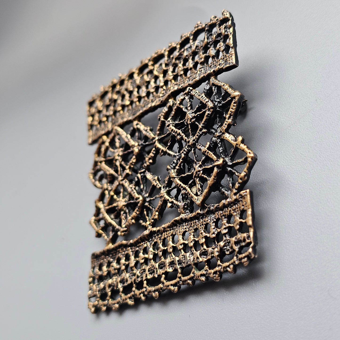 Pentti Sarpaneva Vintage Finnish Brutalist Bronze Brooch Pitsi Lace