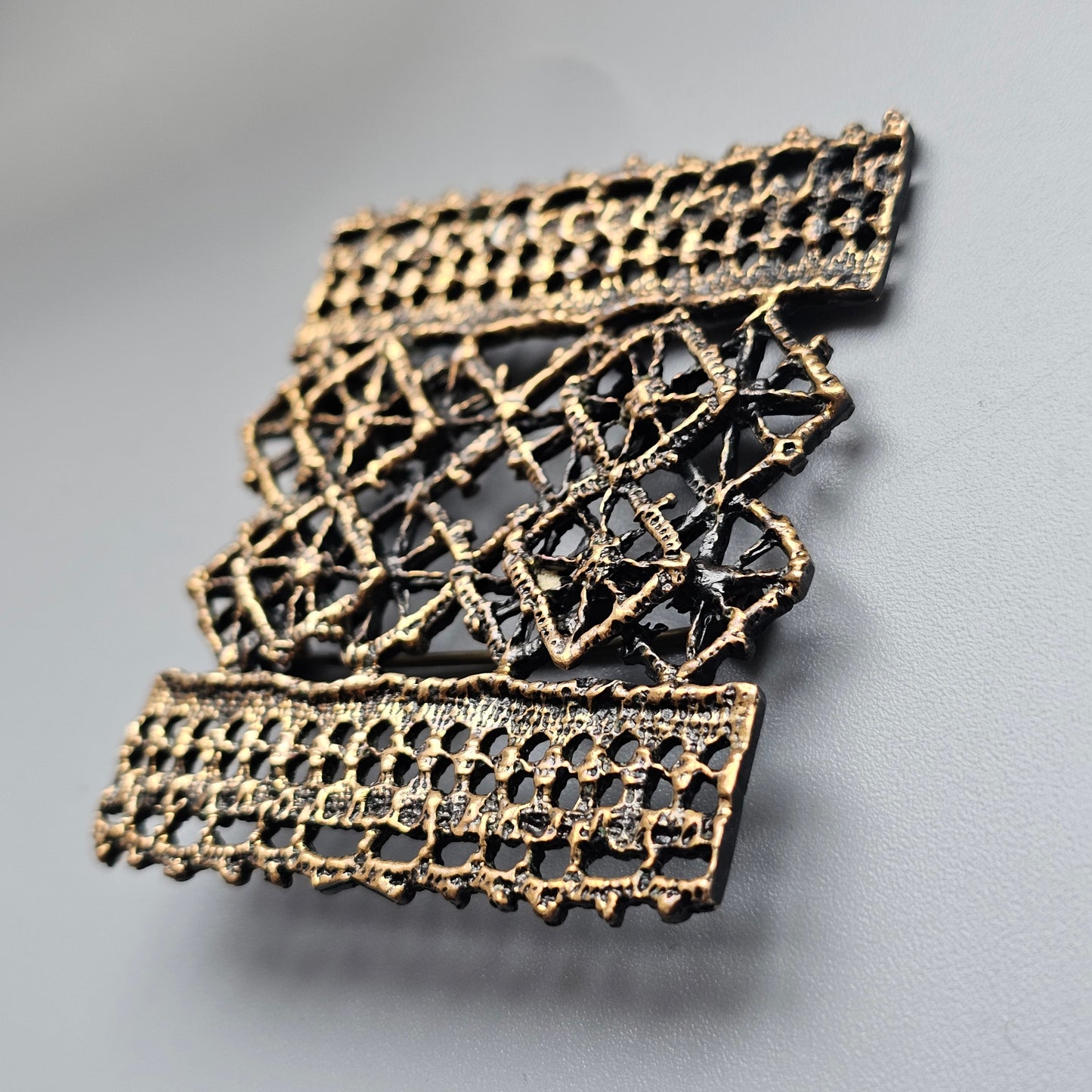 Pentti Sarpaneva Vintage Finnish Brutalist Bronze Brooch Pitsi Lace