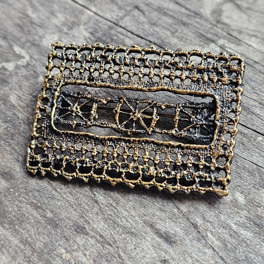 Pentti Sarpaneva Vintage Finnish Brutalist Bronze Brooch Pitsi Lace