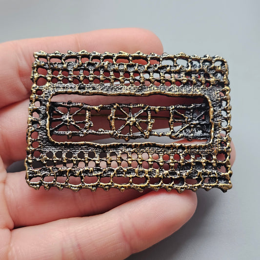 Pentti Sarpaneva Vintage Finnish Brutalist Bronze Brooch Pitsi Lace