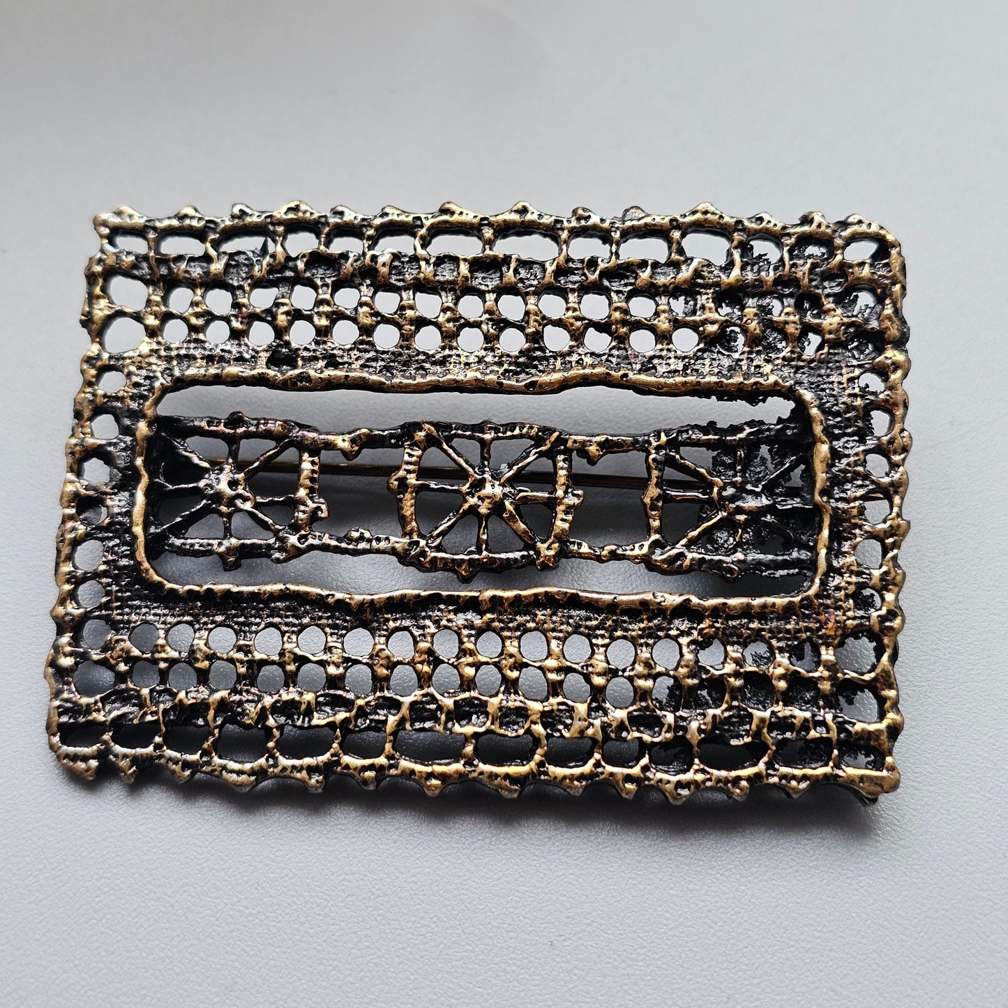 Pentti Sarpaneva Vintage Finnish Brutalist Bronze Brooch Pitsi Lace