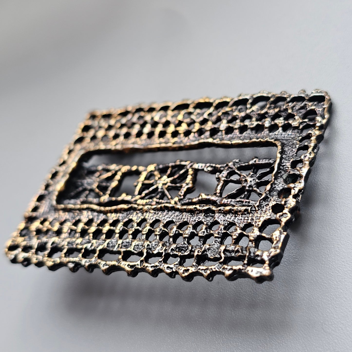 Pentti Sarpaneva Vintage Finnish Brutalist Bronze Brooch Pitsi Lace