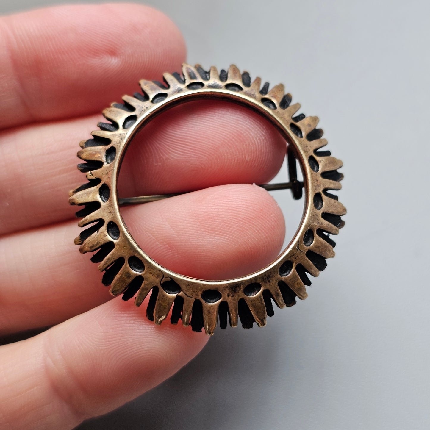 Modernist Brutalist Style Bronze Brooch by Turun Hopea Finland