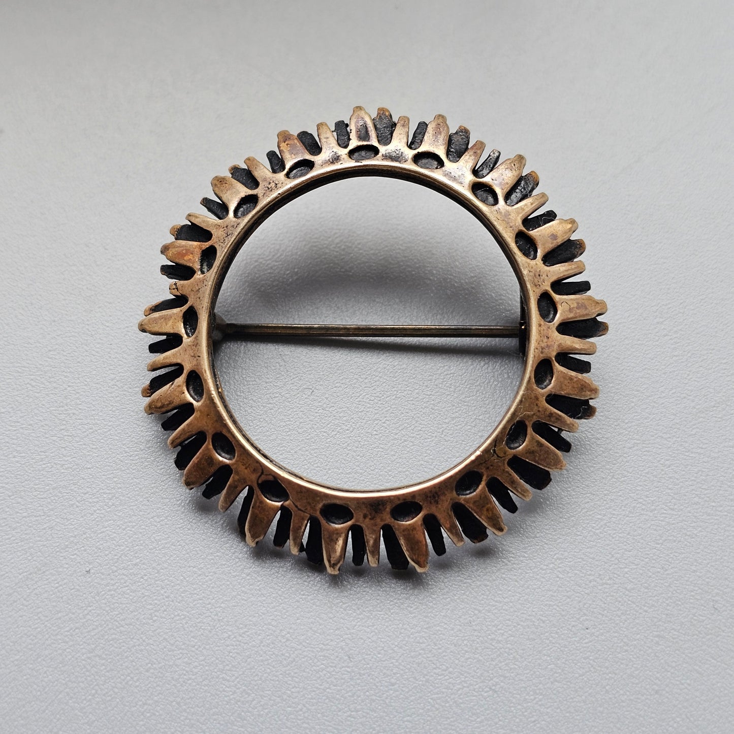 Modernist Brutalist Style Bronze Brooch by Turun Hopea Finland