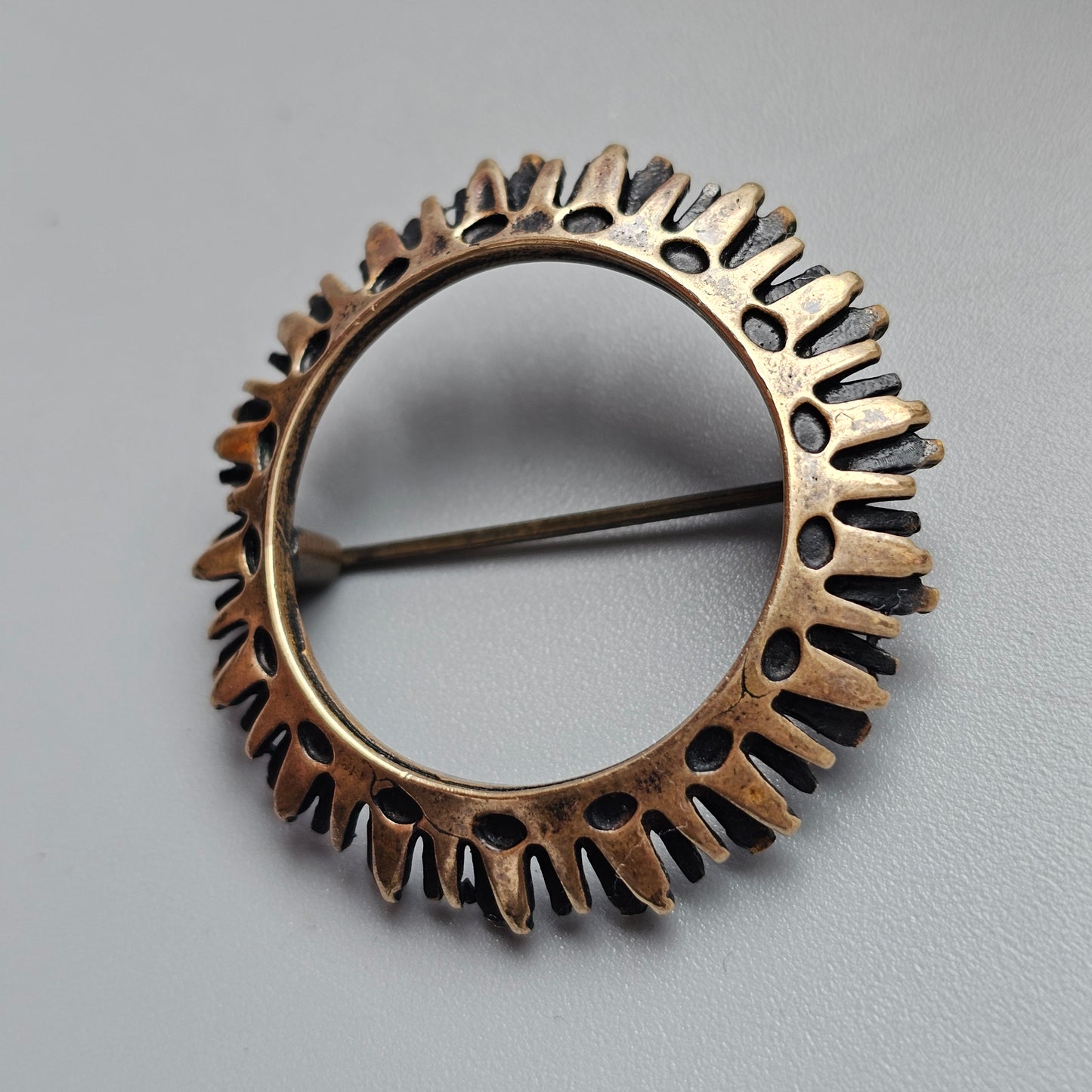 Modernist Brutalist Style Bronze Brooch by Turun Hopea Finland