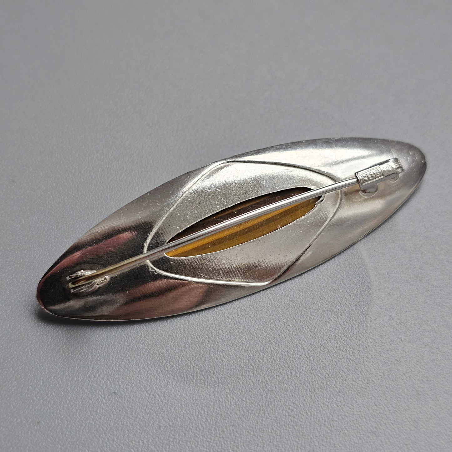 Nordic Modernist Silver Brooch with Tiger’s Eye by Turun Hopea