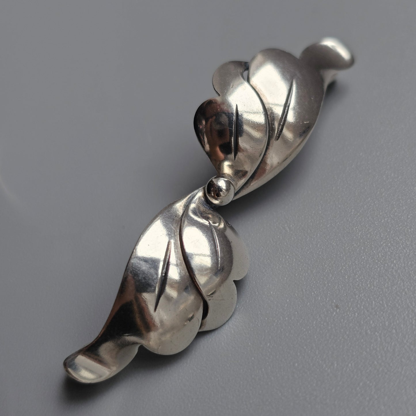 Vintage Mid Century Danish Silver Modernist Leaf Bow Brooch