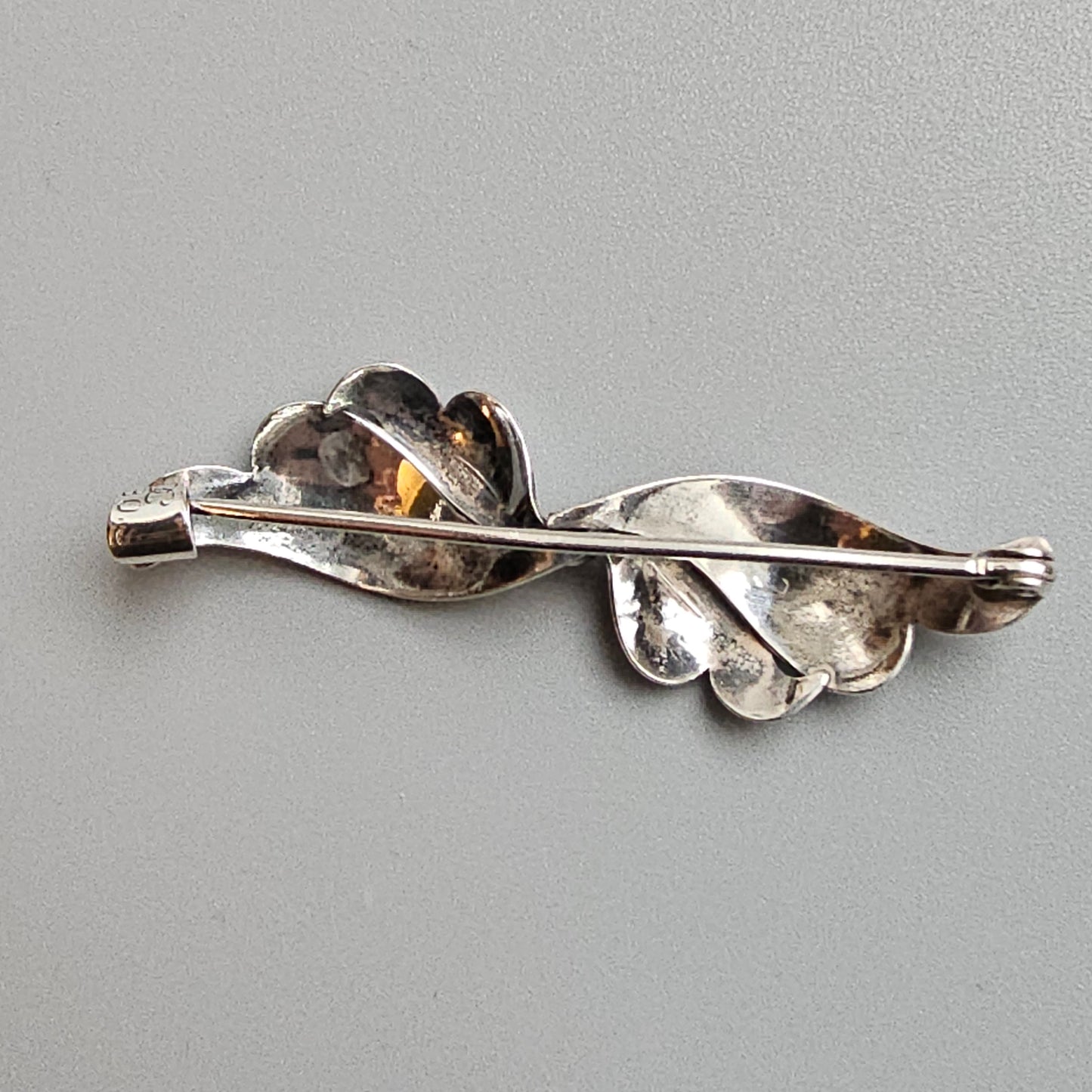 Vintage Mid Century Danish Silver Modernist Leaf Bow Brooch