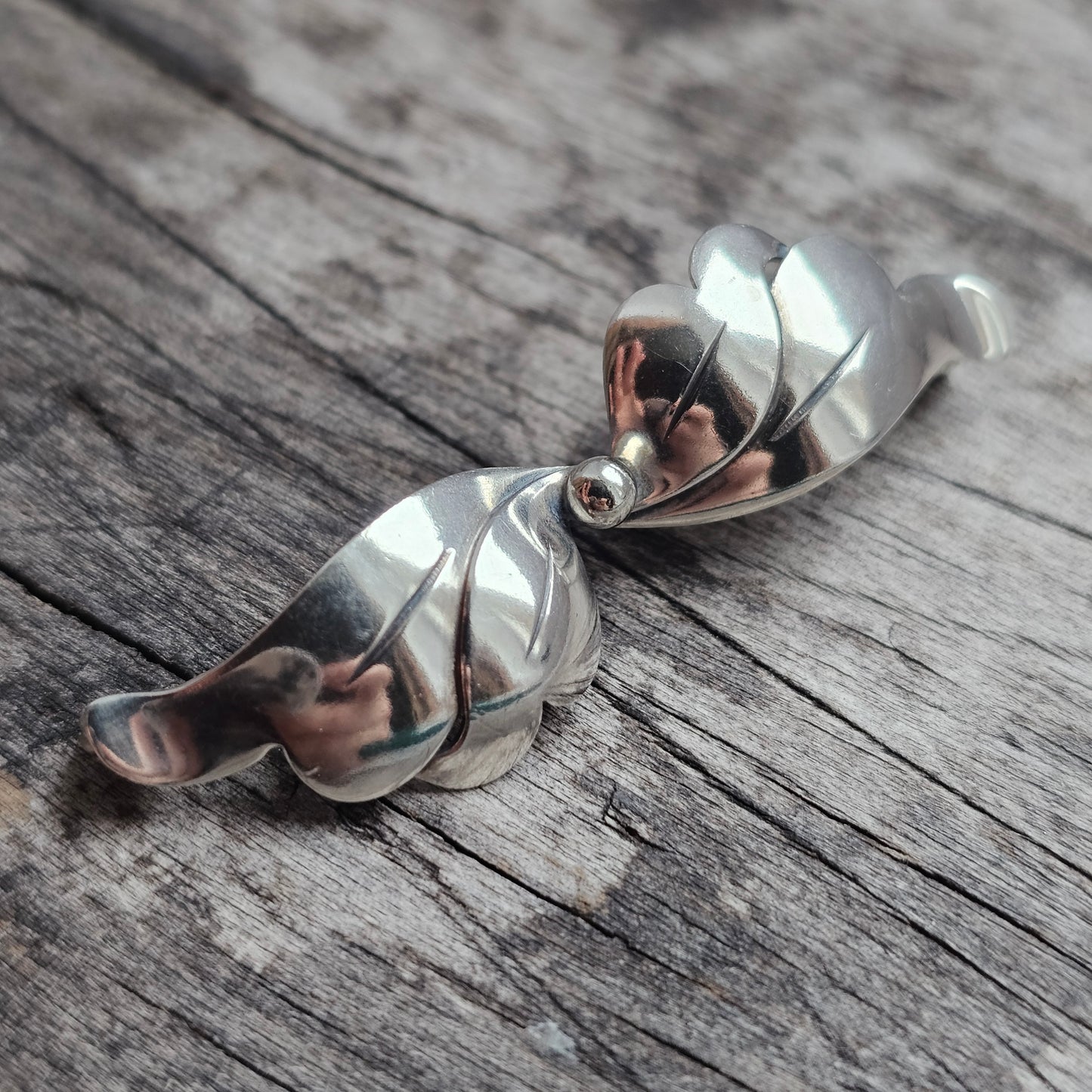 Vintage Mid Century Danish Silver Modernist Leaf Bow Brooch